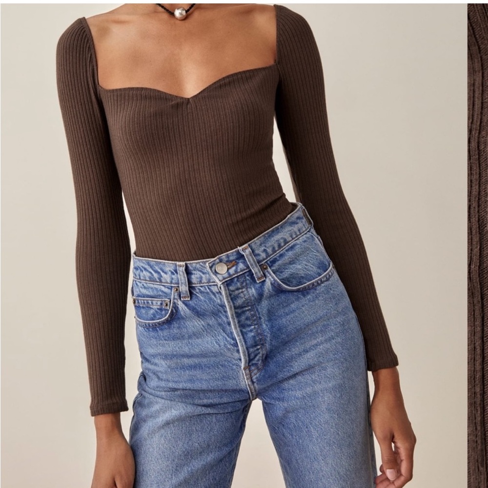 Reformation Sz S October Knit Top Brown (cafe) long sleeves stretch